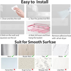 5 Pack Shower Caddy Organizer Rack Shelf for Inside Shower, Adhesive Bathroom Wall Storage Basket Rustproof Stainless Steel Shampoo Holder, Girly Bathroom Accessory Decor Set, Pink