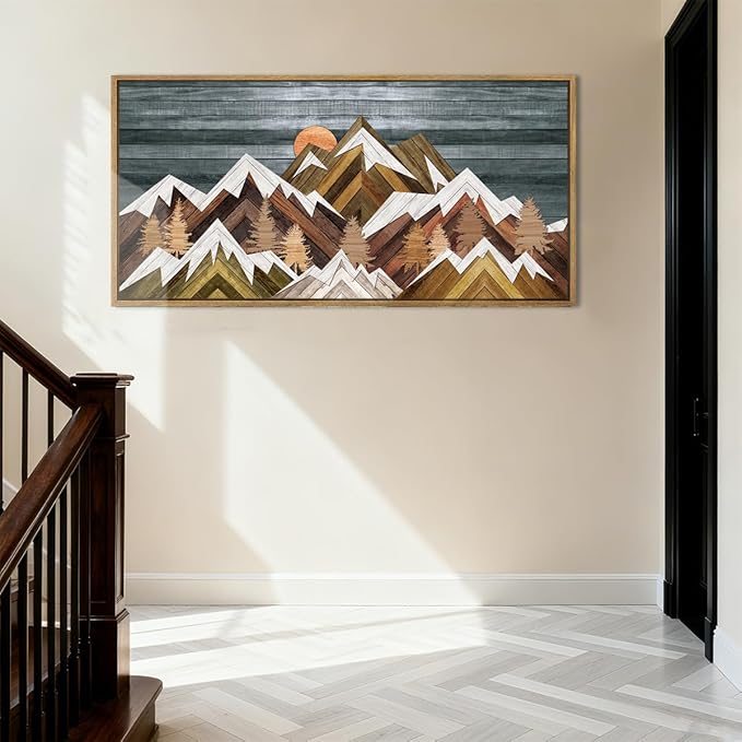 BINCUE Boho Mountain Wall Art Framed Mountain Landscape Canvas Artwork for Living Room Bedroom Bathroom Office 20x40 Inch