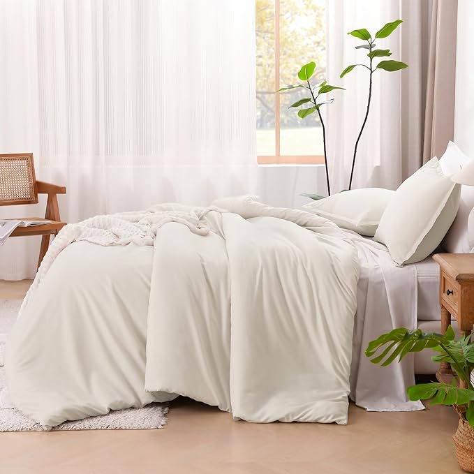 Litanika Comforter Set, Lightweight Solid Bedding Comforter Set, Fluffy Down Alternative Bed Set, Beige, Super King Plus