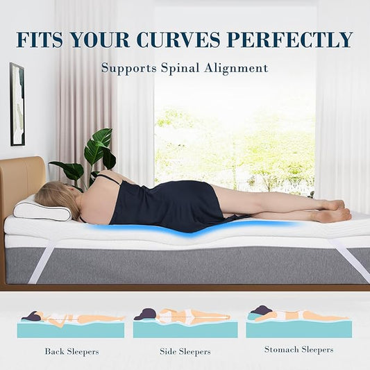 2 Inch Memory Foam Mattress Topper Twin XL, Cooling Gel Bed Topper with Removable Cover, Soft & Pain Relief & Breathable, CertiPUR-US & Oeko-Tex Certified