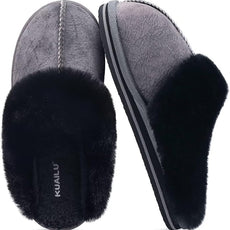 KuaiLu Womens Fluff Dual Memory Foam Slippers Ladies Cozy Arch Support Warm Scuff Slippers Slip on Comfy Winter House Shoes with Non-Slip Indoor Outdoor Hard Sole