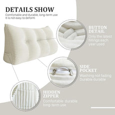 10 lbs Thickened Headboard Pillow Wedge Pillow Headboard Reading Pillow Bed for Comfortable Backrest Reading Triangular Pillow with Side Pocket Backrest Pillows for Sitting in Bed Full