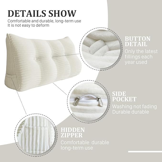 10 lbs Thickened Headboard Pillow Wedge Pillow Headboard Reading Pillow Bed for Comfortable Backrest Reading Triangular Pillow with Side Pocket Backrest Pillows for Sitting in Bed Full