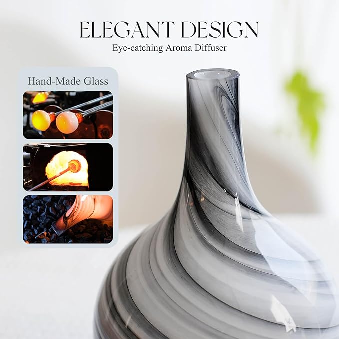 Porseme 150ml Essential Oil Diffuser Glass Color Changing Aroma Air Diffusers Aromatherapy Ultrasonic Cool Mist Humidifier 6 Running Hours Waterless Auto-Off for Sleeping, Yoga, Office, Spa (Ink)