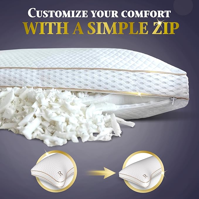 Royal Therapy King 2-Pack Memory Foam Pillow, Adjustable Shredded Odor-Free Pillow for Neck & Shoulder Pain Relief, Support for Back, Stomach, Side Sleepers BioForm