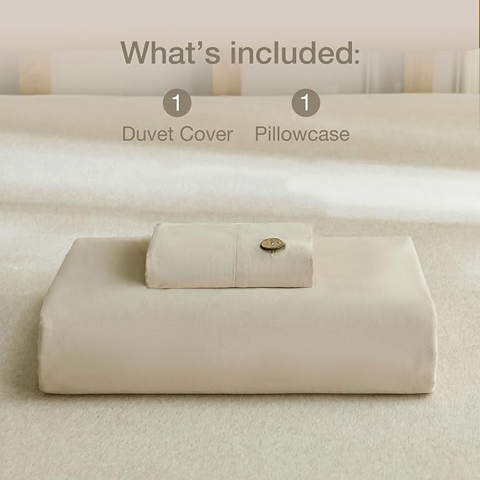 JELLYMONI Cotton Duvet Cover Twin XL Size - Light Khaki Comforter Cover with Button 100% Washed Cotton 2PCS Breathable Soft Solid Bedding Set Duvet Cover 66×92in & 1 Pillowcase (NO Comforter)