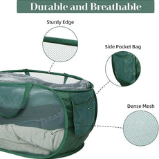 Sturdy Mesh Pop Up Laundry Hamper, Collapsible Laundry Baskets with Side Pocket, Foldable Clothes Hamper with Reinforced Carry Handles for Laundry, Bathroom, Kids Room, Dorm or Travel 2 Pack Emerald