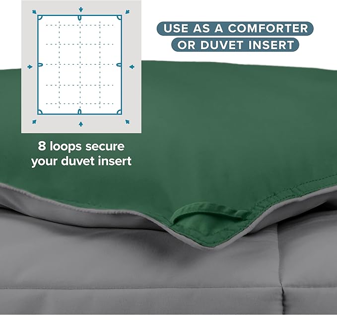 Bare Home Queen Comforter - Reversible Colors - Goose Down Alternative - Ultra-Soft - Premium 1800 Series - All Season Warmth - Bedding Comforter (Queen, Grey/Forest Green)