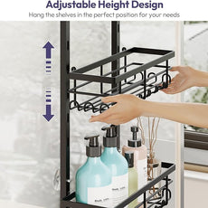 SWTYMIKI Over The Door Shower Caddy - 3 Tier Rustproof Hanging Shower Organizer with Adjustable Shelves, 28 Hooks & Soap Holder, Hanging Shower Rack Storage for Bathroom Accessories, Black