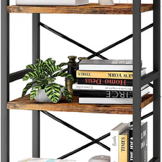 Homeiju Bookshelf, 3 Tier Industrial Bookcase, Metal Small Bookcase, Rustic Etagere Book Shelf Storage Organizer for Living Room, Bedroom, and Home Office(Rustic Brown) Patent Pending D29873033