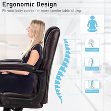 POWERSTONE Leather Executive Chair with 4in Thickened Cushion, Ergonomic Mid Back Office Desk Chair with Soft Padded Armrests for Home, Study and Office(Brown)