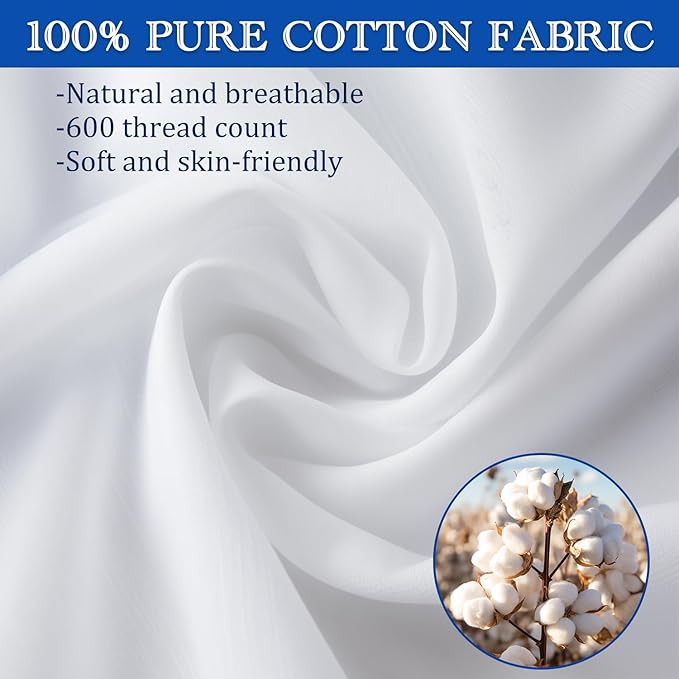 Pillow Protectors with Zipper Standard Size-100% Cotton Pillowcases for Hair and Skin, Comfort Soft Pillow Case Protector for Easy Care, White Pillow Cases Covers with Hidden Zipper, 1 Pack/20X26