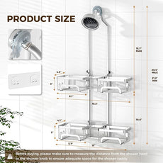 REINHARDT Adjustable Shower Caddy Hanging Split Shower Caddy for Handheld Showerheads, Rustproof Shower Organizer with Hooks for Razor Over the Head Caddy with Soap Holder Bathroom Accessories, Silver