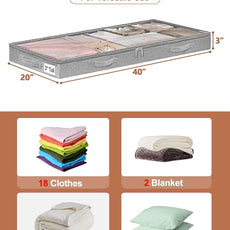 punemi 3-Inch Low Profile Under Bed Storage Containers，No-Structure, Soft Foldable Zippered Underbed Cloth Blanket Storage bins — Fits Under Crib, Couch，Sofa or Dorm bed, 4-Pack, 20x40x3in