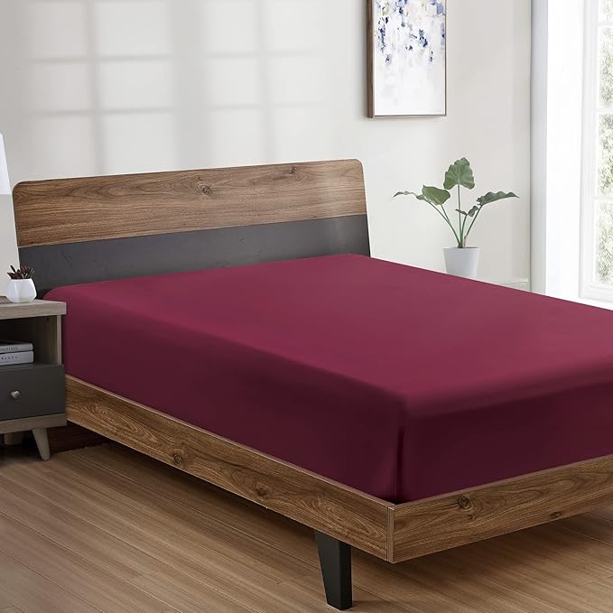 FreshCulture Queen Fitted Sheet - Hotel Quality, Ultra Soft & Breathable Brushed Microfiber, Deep Pocket, Cooling Fitted Sheets for Queen Size Bed (Burgundy)