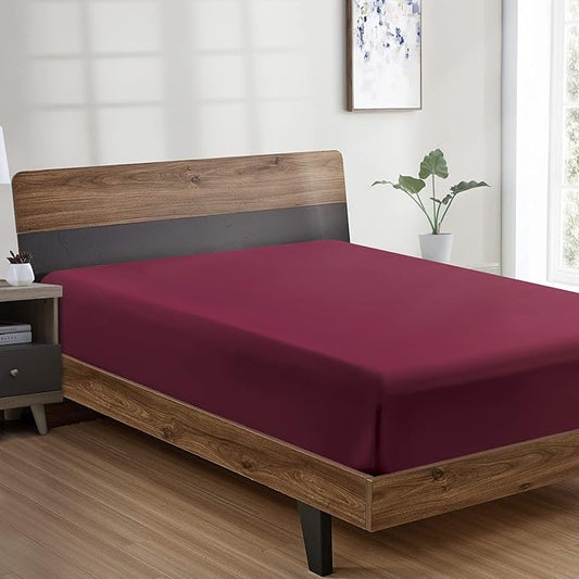 FreshCulture Queen Fitted Sheet - Hotel Quality, Ultra Soft & Breathable Brushed Microfiber, Deep Pocket, Cooling Fitted Sheets for Queen Size Bed (Burgundy)