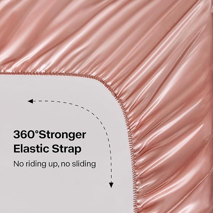BEDELITE King Size Sheets Set, Luxury Soft Rose Pink Satin Sheets for Hair and Skin, Similar to Silk Bed Sheets Set 4 Pieces with 1 Deep Pocket Fitted Sheet, 1 Flat Sheet, and 2 Pillowcases
