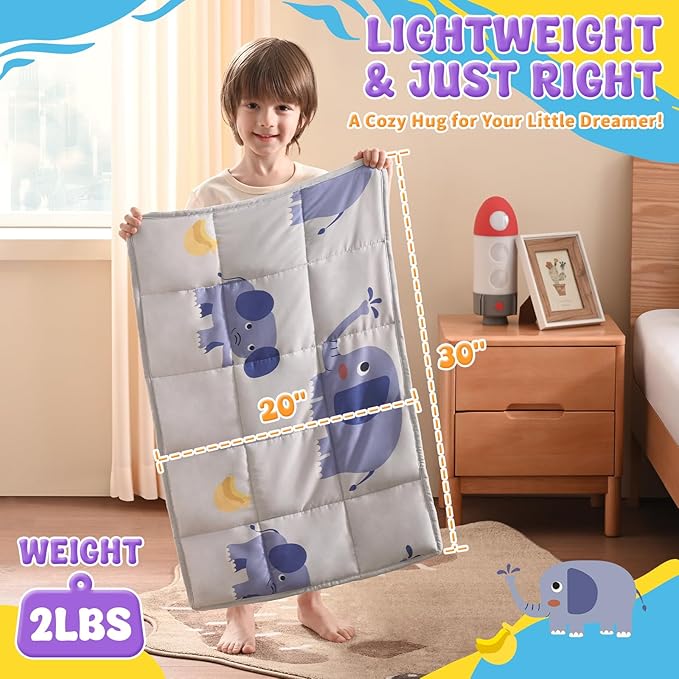 anfie Weighted Lap Pad 2 Pounds, Weighted Blanket Kids(20"*30") Cooling Blanket for Sleeping,Weighted Throw Blanket for Travel Indoor Outdoor (Grey Elephant)