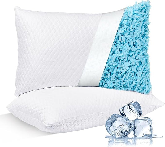 NTCOCO Cooling Bed Pillows King Size Pack of 2 for Sleeping Shredded Memory Foam Bed Pillows Adjustable Gel for Side Stomach Back Sleepers Washable Removable Cover