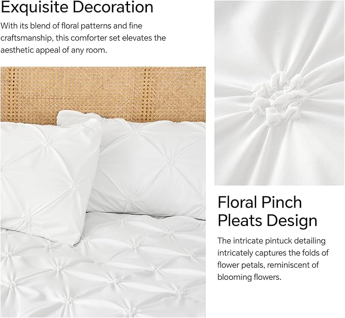 BEDELITE White Twin Comforter Set - 2 Peices Boho Pintuck Bedding Comforter Sets, Lightweight Soft & Warm Twin Bedding Sets with 1 Pillowcase for All Season