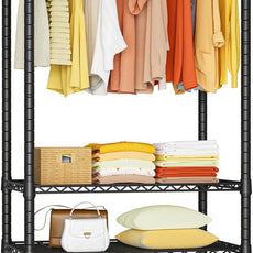 Ulif H2 Heavy Duty Clothes Rack, Freestanding 4 Tiers Garment Rack for Hanging Clothes with Shelves and Hangers, Closet Organizers and Storage Metal Closet Wardrobe System, Max Load 500 LBS, Black
