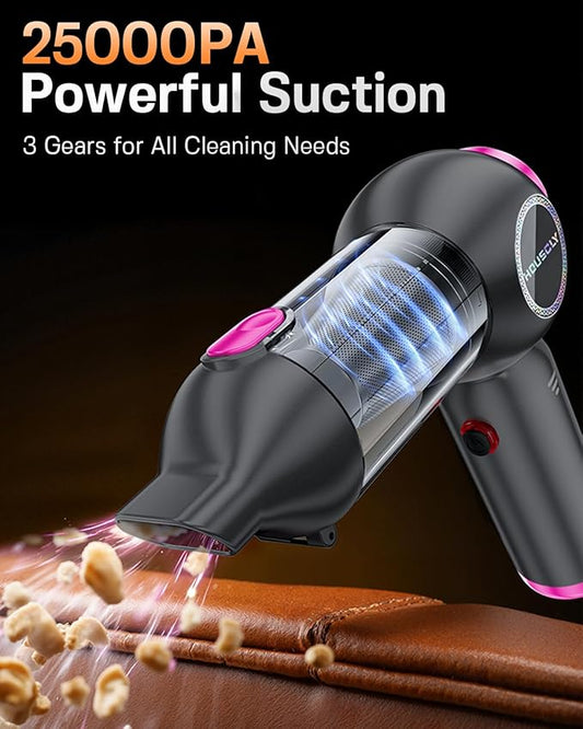 Handheld Car Vacuum Portable Cordless 25000Pa High Power Small Mini Hand Vacuum Cleaner Rechargeable 4-in-1 Wireless Handheld Vac for Car Office Desktop Home Cleaning Ideal Gifts for Men & Women