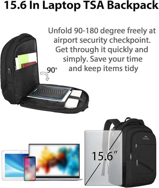 MATEIN 15.6 Inch Backpack for Men Women, 20 L Personal Item Casual Backpack Airline Approved, Water Resistant Laptop Computer Backpack with Multiple Organized Pockets, Black