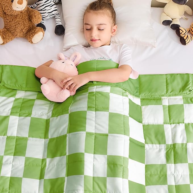 yescool Green Checkered Weighted Blanket 7 Pounds Plaid Weighted Throw Blanket, Heavy Blanket for Sleeping, Tartan Bed Throw Blanket Gift for 60-80lbs, 40"x60"