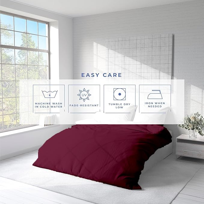 Kotton Culture 1 Pc Duvet Cover Queen Size/Full Size-100% Egyptian Cotton Sateen 600 Thread Count Ultra Soft Premium Durable Comforter Cover Zipper Closure & Corner Ties- (Red Burgundy, 90" X 90")