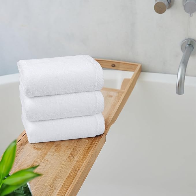 Amazon basics 100% cotton Lightweight quick-dry hand towels, 8-pack, White, 28" x 16"