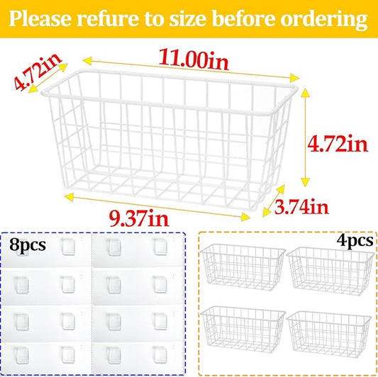 LeleCAT Hanging Kitchen Baskets For Storage Adhesive Sturdy Small Wire Storage Baskets No Drilling Wall Mounted Kitchen Food Pantry Bathroom Shelf Storage, 4 PACK,White