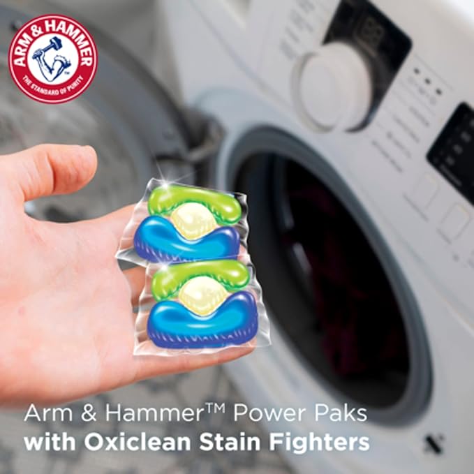 ARM & HAMMER Plus OxiClean 5-in-1 Liquid Laundry Detergent Power Paks, High Efficiency (HE), 42 Count (Pack of 4)