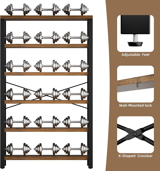 6-Tier 39.37" Wide Heavy Duty Bookshelf, Industrial Wood and Metal Bookshelf, Vintage Bookcase with Lock Wall Design, Living Room Shelf, Rustic Brown