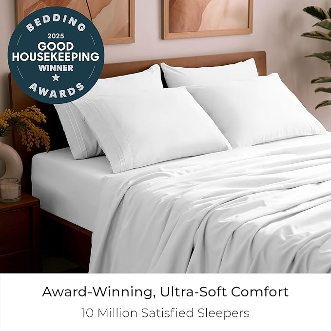 Mellanni Queen Sheet Set - 6-Piece Iconic Collection Bedding, (Including 4 Pillowcases), 16-Inch Deep Pocket, Easy Care, Extra Soft, Cooling Sheets, Brushed Microfiber - White