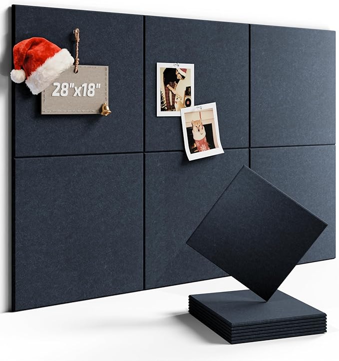 Felt Bulletin Board Tiles -28"x18" Cork Board Alternative for Office Decor, Push Pin Board Wall Organizer 6-Pack - Navy Blue