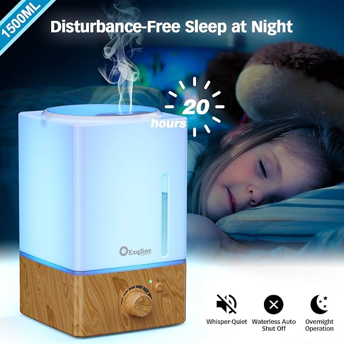 Exqline 1500ml Large Aroma Essential Oil Diffuser - Unique Aromatherapy Humidifier for Large Room (Wood Grain)