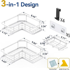 YASONIC Shower Caddy Corner, 3-Pack Adhesive Rustproof Stainless Steel Shower Shelves with Soap Holder, No Drilling Shower Organizer Corner for Dorm, Renters Bathroom, White
