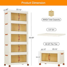VECELO 300 QT Stackable Storage Bins with Wheels, Magnetic Dual Opening Doors & Transparent Panels, Plastic Foldable Storage Containers for Living Room, Bedroom, Kitchen, Office