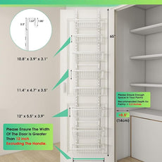 White 12 Inch Wide Narrow Over The Door Pantry Organizer, Pantry Organization and Storage, 8-Tier Metal Hanging Deep Basket Wall Spice Rack Seasoning Shelves, Home & Kitchen Essentials
