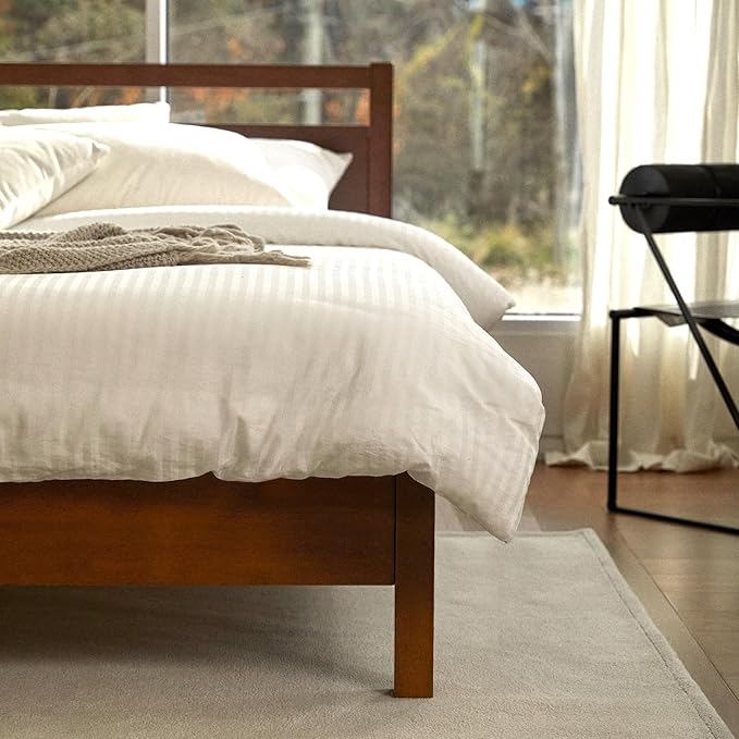 LIFEMENT Signature Wood Platform Bed Frame with Headboard, Essential, Noise Free, Under Bed Storage, No Box Spring Needed, Easy Assembly (Cherry, Twin)