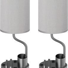 Grey Bedside Table Lamps for Bedroom Set of 2 - Nightstand Light with AC Outlet and USB A & C for Charging, 3 Color Temperatures Desk Lamp with Pen Holder & Phone Stand for Living Room/Dorm/Office