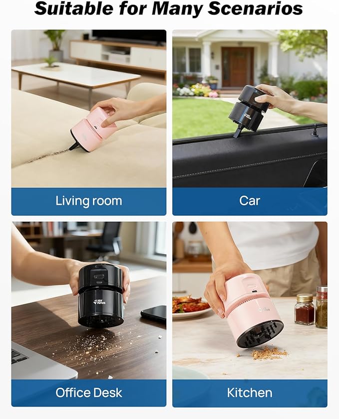 JOYTUTUS Mini Vacuum Cleaner Car Vacuum Portable Cordless 360º Rotatable Handheld Vacuum 2 Suction Modes USB for Car/Home/Pet Hair/Office/Desk/Keyboards Black