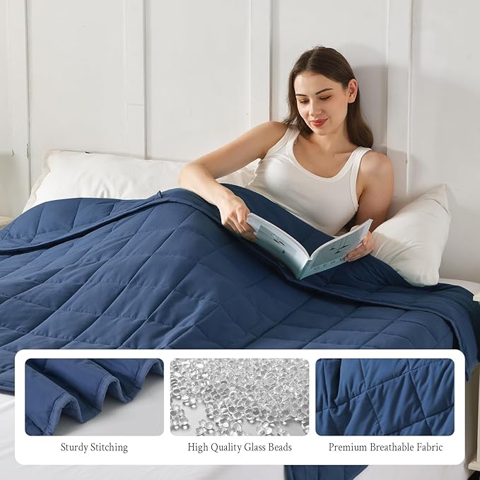 Topblan Weighted Blanket for Adults 12lbs, Soft Cooling Breathable Weighted Throw for Sleeping, Washable Heavy Blanket with Glass Beads for Winter, Sofa Bed, 48"x72" Twin Size