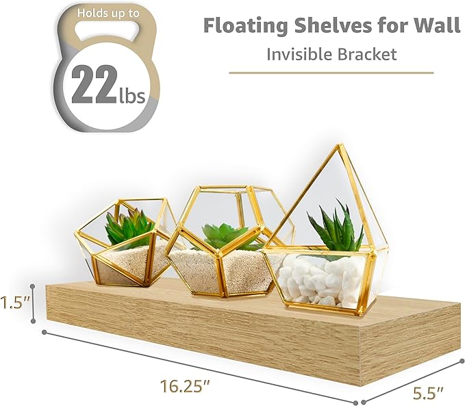 Sorbus Floating Shelves - Wall Mounted for Kitchen, Bedroom, Bathroom Storage Over Toilet, Hanging Book Shelf for Wall Home Decor Living Room (Maple Wood, 3 Pack)