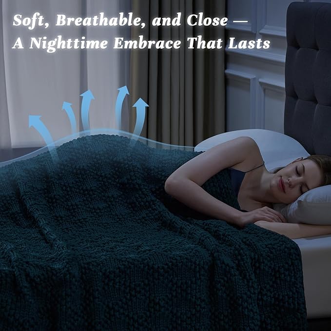Knitted Weighted Blanket for Adult, Chunky Knit Weighted Throw for Sleep 48"*72" 10lbs, Cooling Breathable Heavy Blanket for Hot Sleepers, Machine Washable Blanket for Room Decor(Peacock)