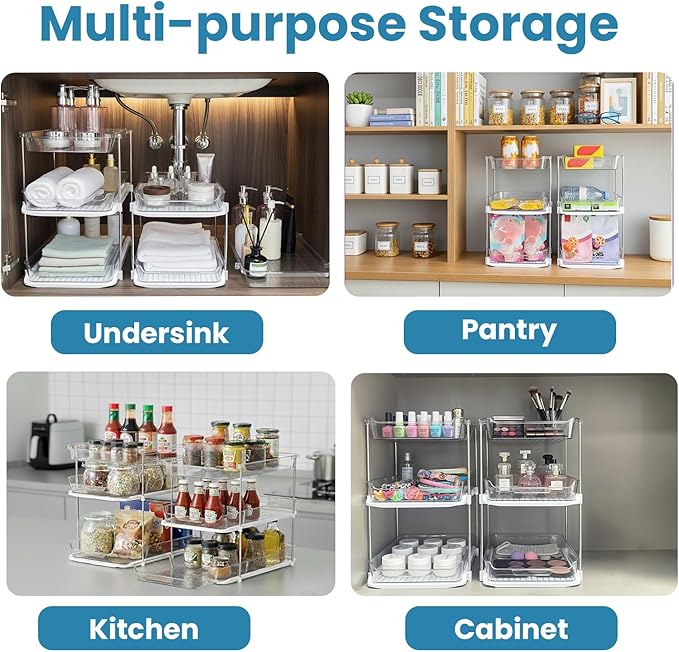 Bathroom Organizers And Storage – With Multipurpose Holder, 2 Sets of 3-Tiers Stackable Under Sink Bathroom Drawer Organizer Multi-Purpose Pantry Organizer And Kitchen Organization With Dividers