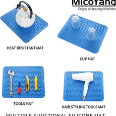 Silicone Dish Drying Mat for Multiple Usage,Easy clean,Eco-friendly,Heat-resistant Silicone Mat for Kitchen Counter or Sink,Refrigerator or Drawer liner Lichen BlueL M 12 inches x 12 inches