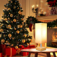 aooshine Wood Grain Table Lamp for Bedroom - Bedside Lamp for Nightstand, Minimalist Night Stand Light Lamp with Square Fabric Shade, Desk Reading Lamps for Kids Room Living Room Office Dorm