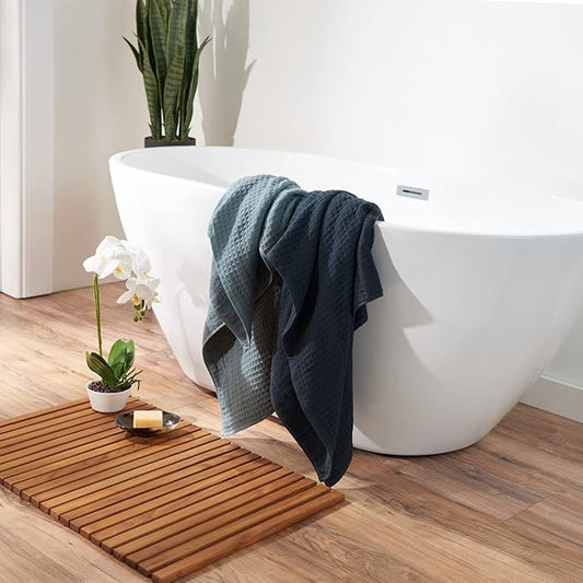 UCHINO Waffle Twist Cotton Weave Hand Towel for Bathroom Lightweight Absorbent Quick Dry Honeycomb Texture Solid Terry Loop Reverse 20" x 30", 1 Hand Towel, Eucalyptus