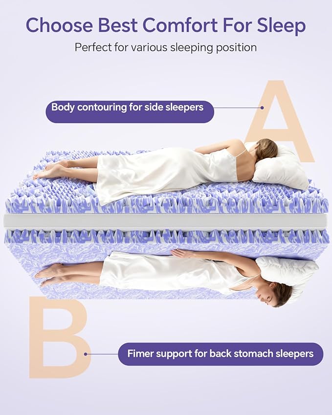 Dual Layer 5 Inch Memory Foam Mattress Topper Queen - 3 Inch Pillow Top Mattress Pad and 2 Inch Gel Memory Foam, 7-Zone Egg Crate Mattress Topper